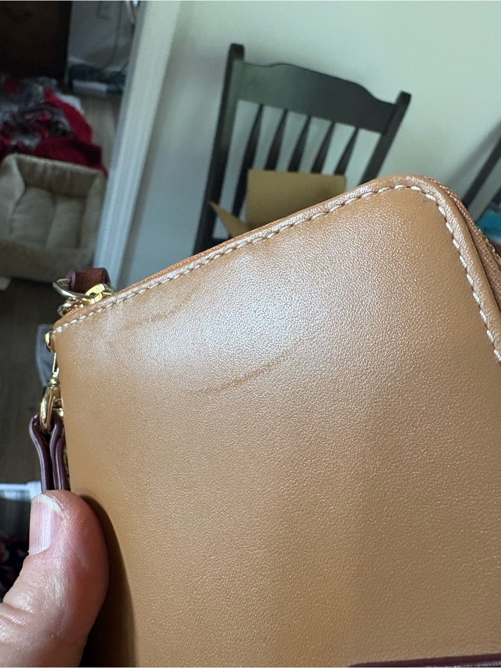Dooney & Bourke Tan Leather Zip Around Wristlet Wallet Gold Hardware - Picture 11 of 12